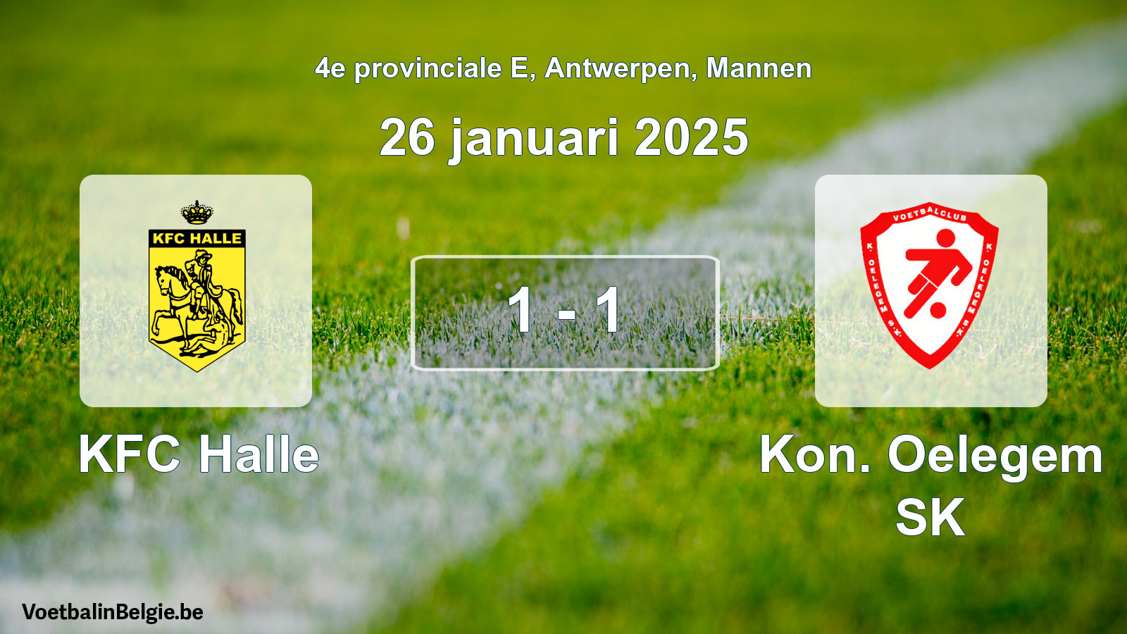 Gespeelde wedstrijd mannenvoetbal: KFC Halle - Kon. Oelegem SK 1 - 1 (26 januari 2025)