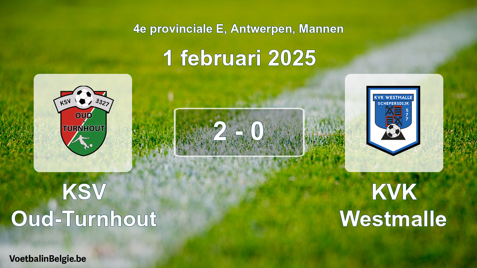 Gespeelde wedstrijd mannenvoetbal: KSV Oud-Turnhout - KVK Westmalle 2 - 0 (1 februari 2025)