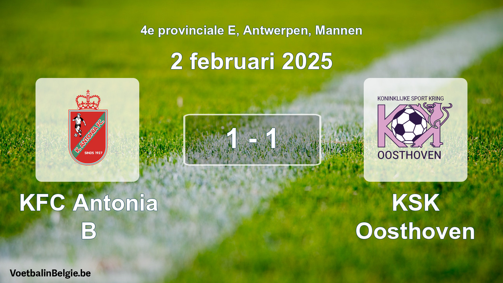 Gespeelde wedstrijd mannenvoetbal: KFC Antonia B - KSK Oosthoven 1 - 1 (2 februari 2025)