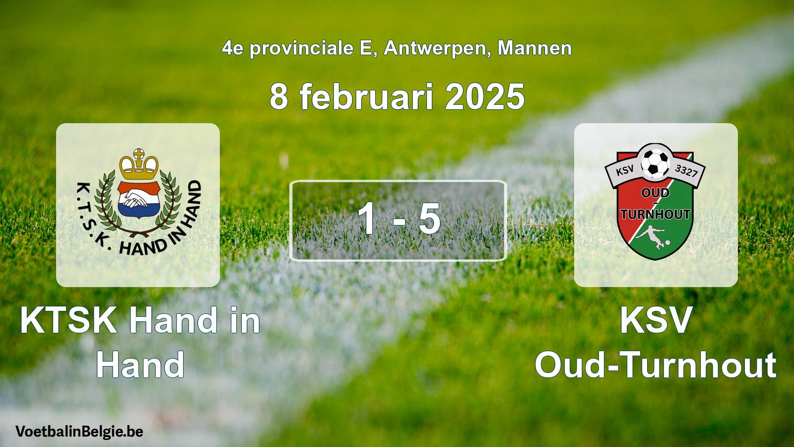 Gespeelde wedstrijd mannenvoetbal: KTSK Hand in Hand - KSV Oud-Turnhout 1 - 5 (8 februari 2025)
