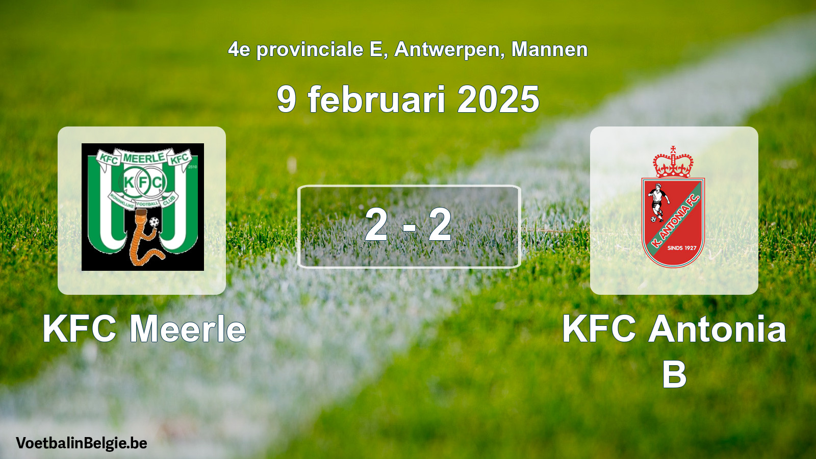 Gespeelde wedstrijd mannenvoetbal: KFC Meerle - KFC Antonia B 2 - 2 (9 februari 2025)