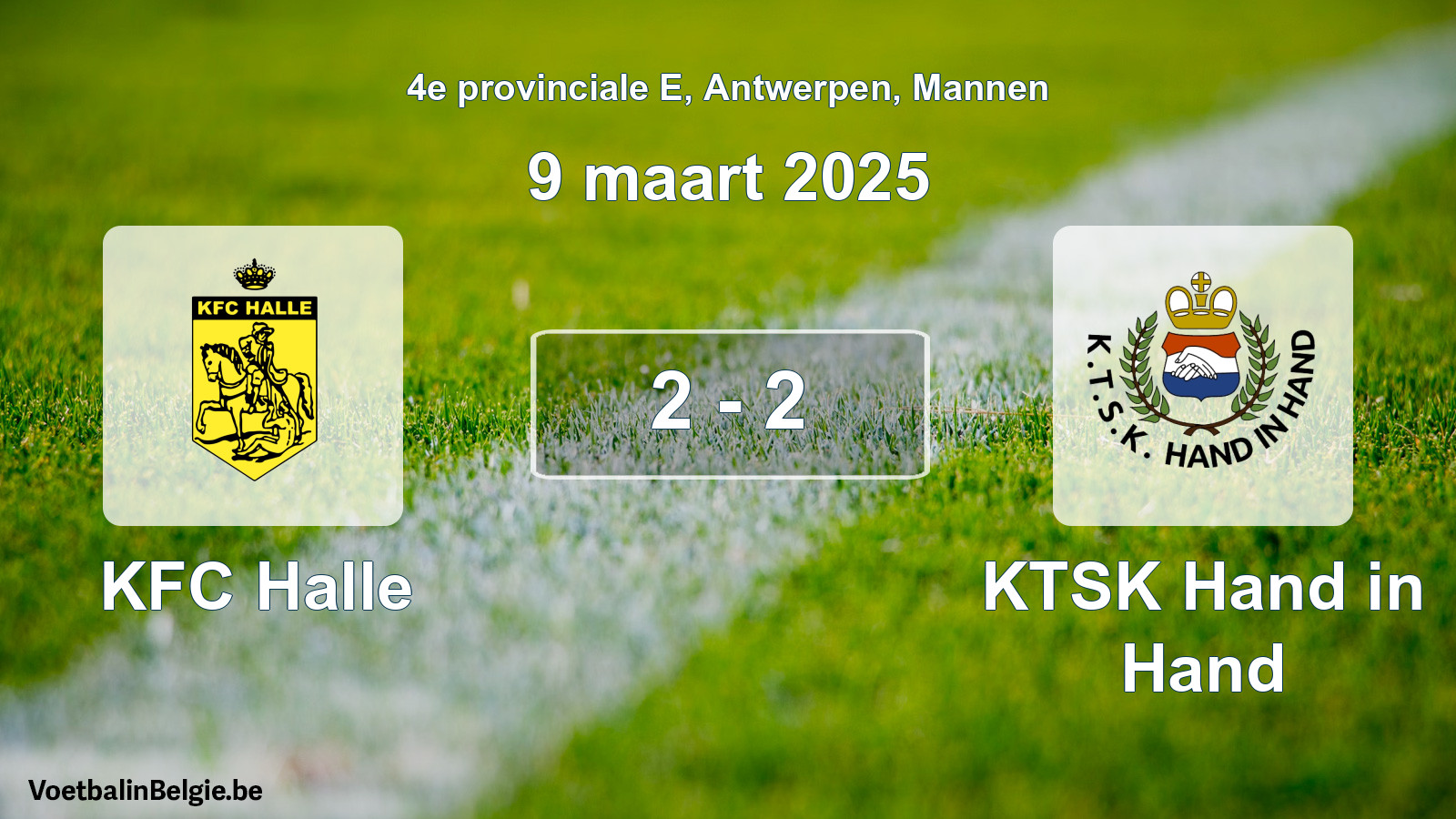 Gespeelde wedstrijd mannenvoetbal: KFC Halle - KTSK Hand in Hand 2 - 2 (9 maart 2025)
