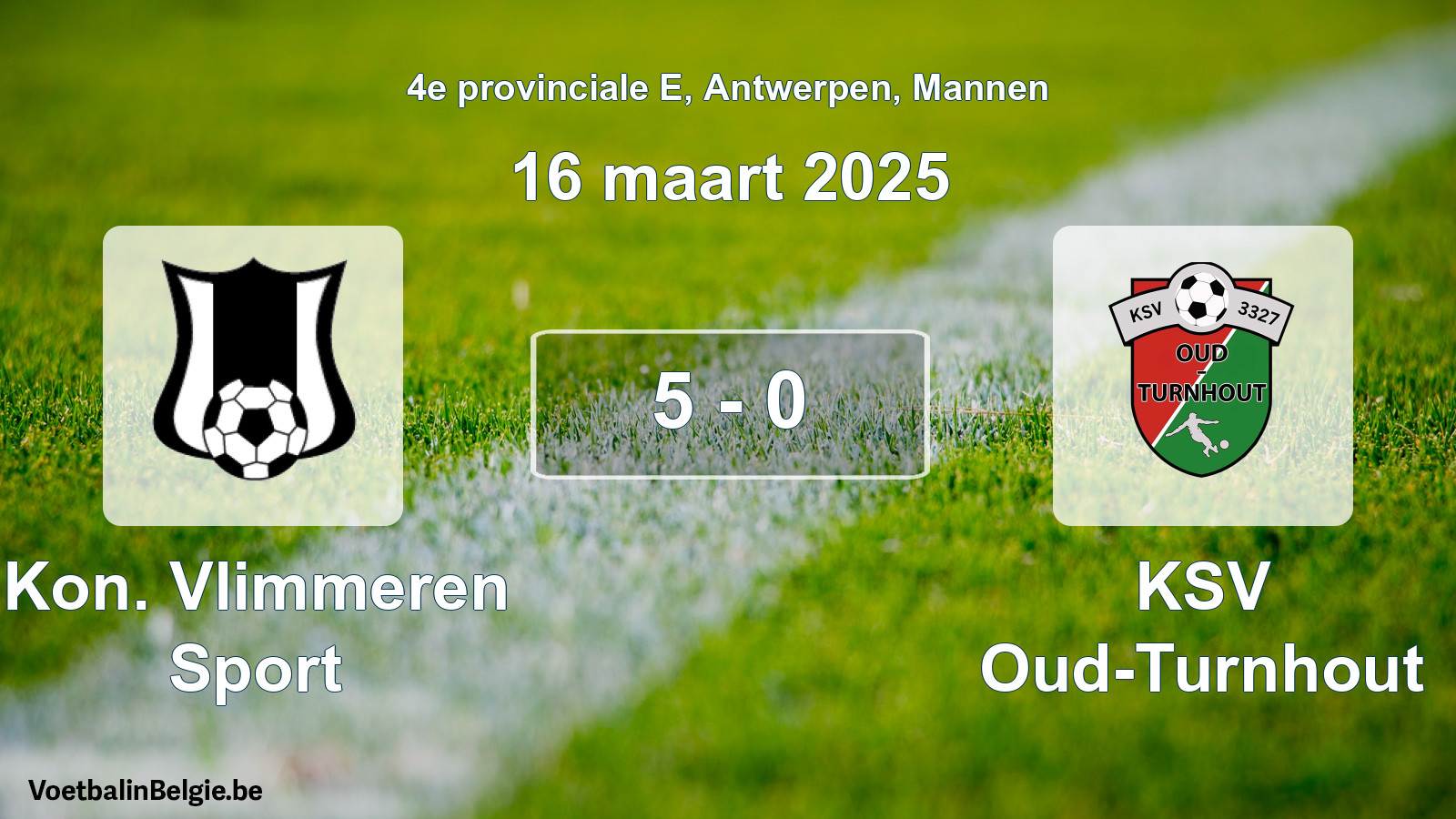 Gespieltes Spiel männer-Fußball: Kon. Vlimmeren Sport - KSV Oud-Turnhout 5 - 0 (16 März 2025)