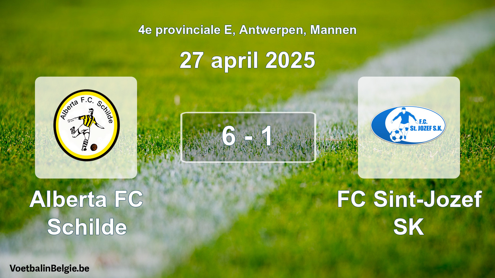 Gespeelde wedstrijd mannenvoetbal: Alberta FC Schilde - FC Sint-Jozef SK 6 - 1 (27 april 2025)