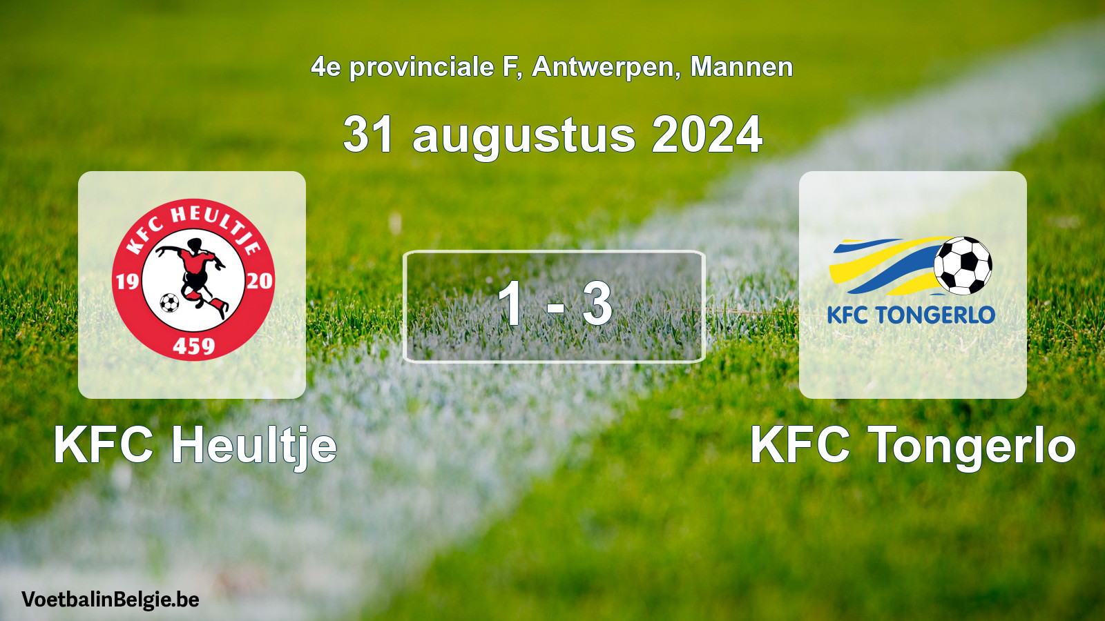Gespeelde wedstrijd mannenvoetbal: KFC Heultje - KFC Tongerlo 1 - 3 (31 augustus 2024)