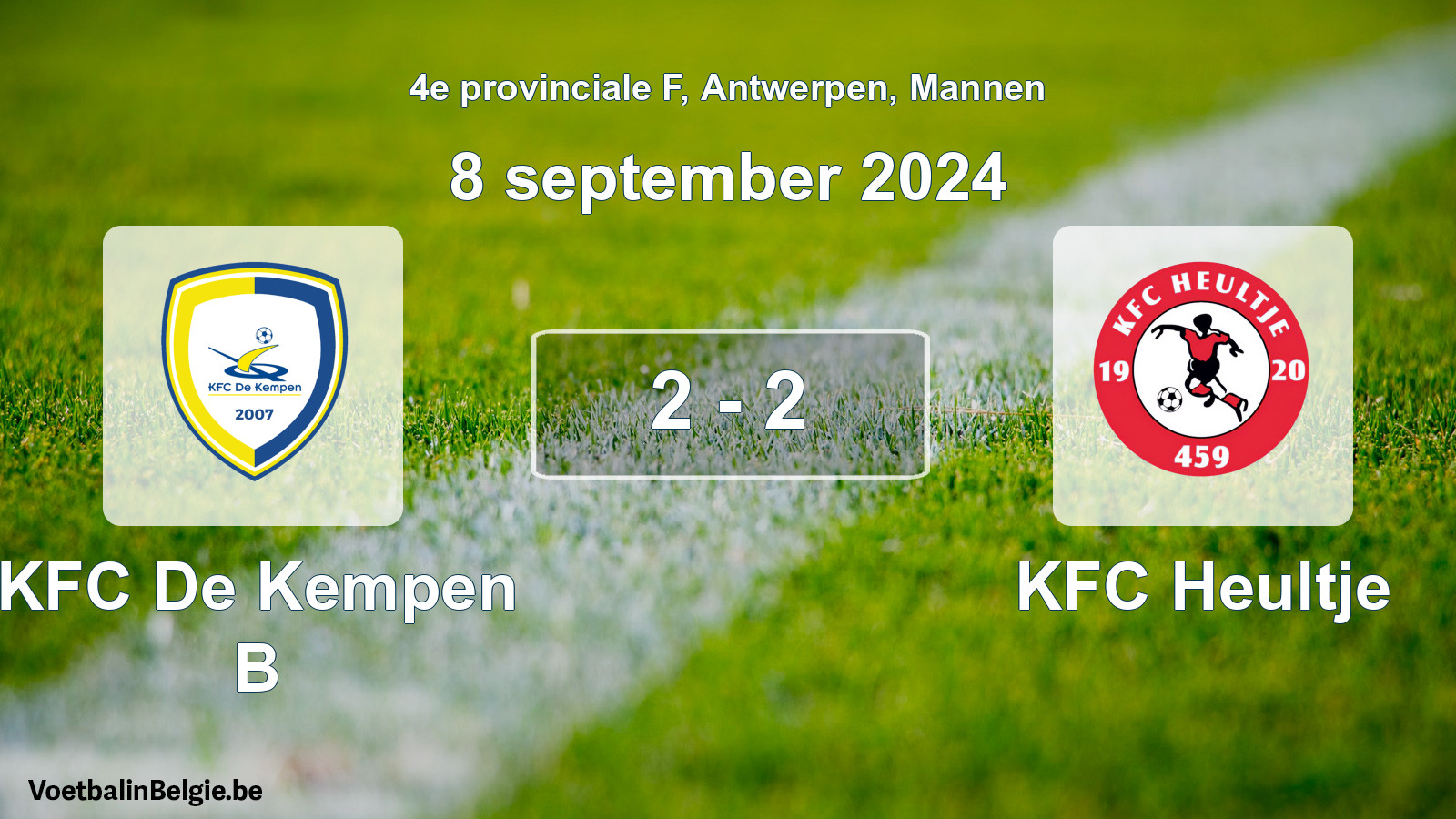 Gespeelde wedstrijd mannenvoetbal: KFC De Kempen B - KFC Heultje 2 - 2 (8 september 2024)