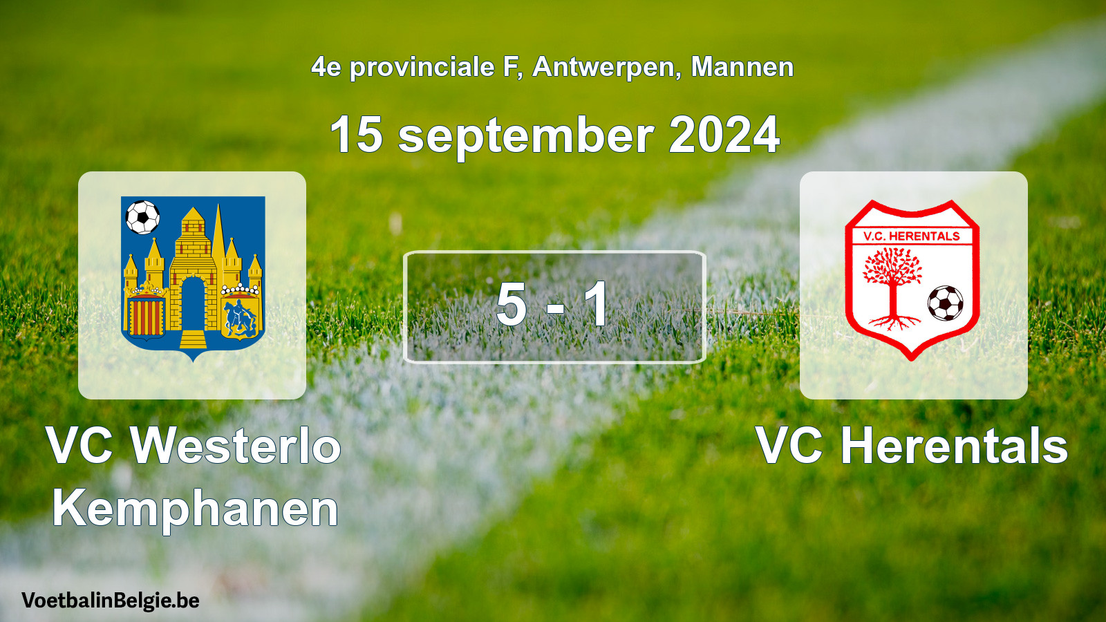 Gespeelde wedstrijd mannenvoetbal: VC Westerlo Kemphanen - VC Herentals 5 - 1 (15 september 2024)