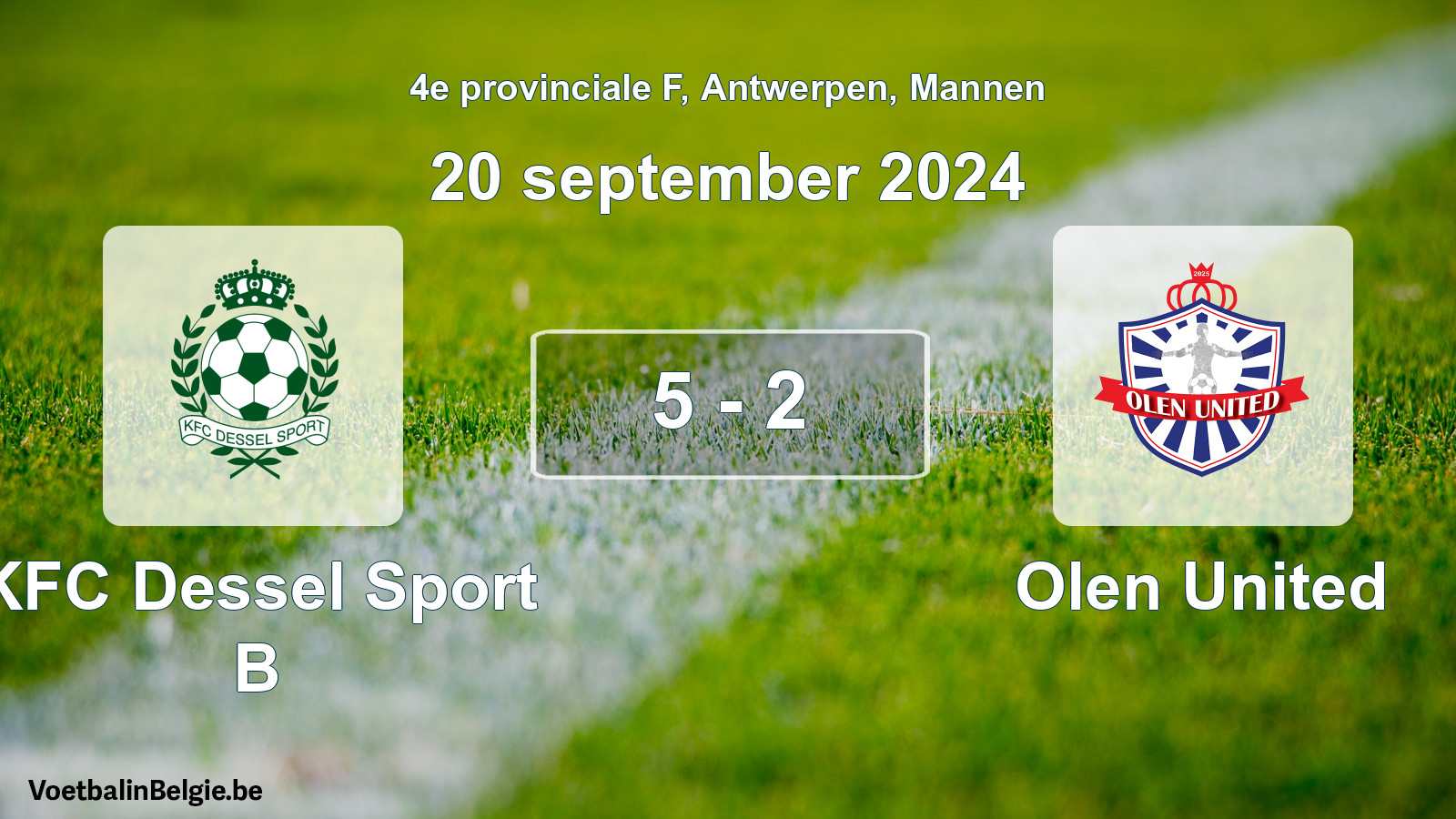 Gespeelde wedstrijd mannenvoetbal: KFC Dessel Sport B - Olen United 5 - 2 (20 september 2024)