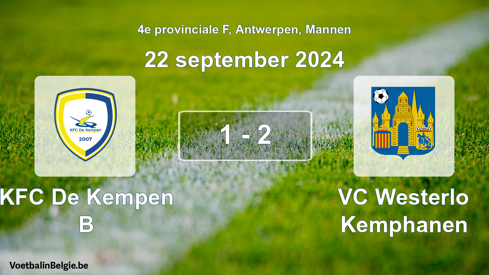 Gespeelde wedstrijd mannenvoetbal: KFC De Kempen B - VC Westerlo Kemphanen 1 - 2 (22 september 2024)