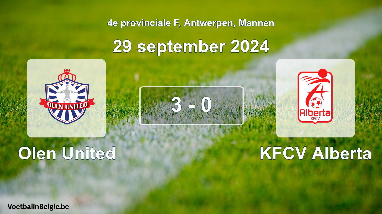 Gespeelde wedstrijd mannenvoetbal: Olen United - KFCV Alberta 3 - 0 (29 september 2024)