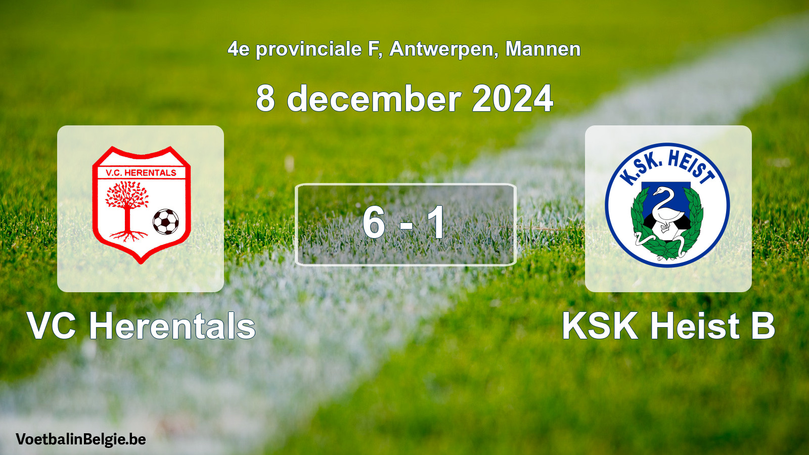 Gespeelde wedstrijd mannenvoetbal: VC Herentals - KSK Heist B 6 - 1 (8 december 2024)