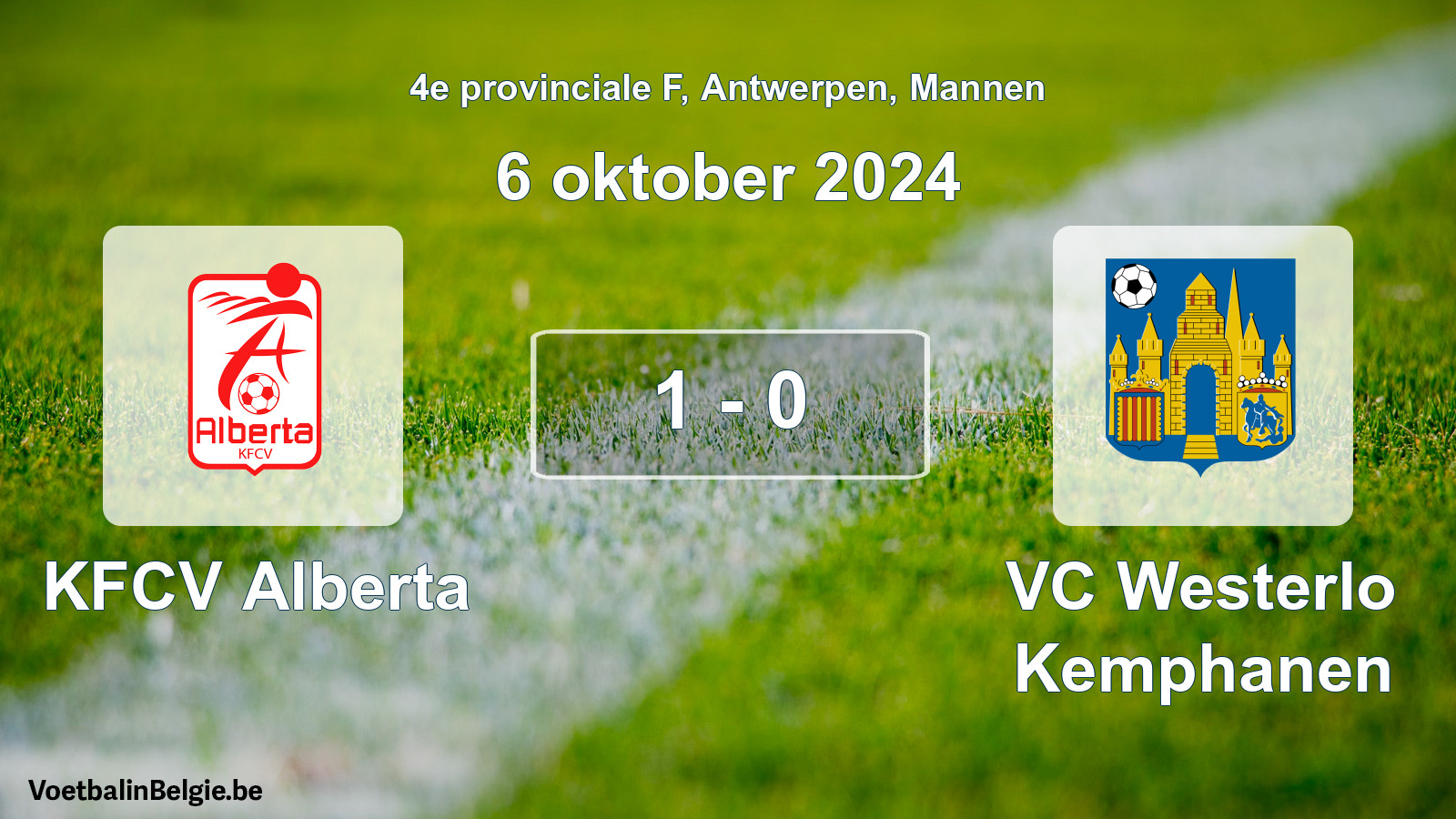 Gespeelde wedstrijd mannenvoetbal: KFCV Alberta - VC Westerlo Kemphanen 1 - 0 (6 oktober 2024)