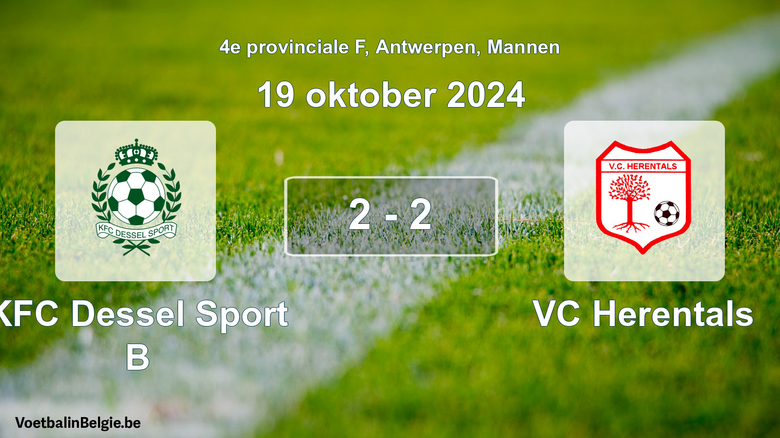 Gespeelde wedstrijd mannenvoetbal: KFC Dessel Sport B - VC Herentals 2 - 2 (19 oktober 2024)