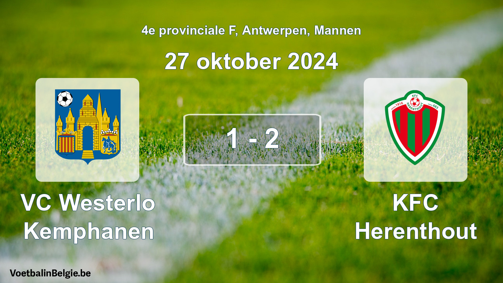 Match joué football hommes: VC Westerlo Kemphanen - KFC Herenthout 1 - 2 (27 octobre 2024)