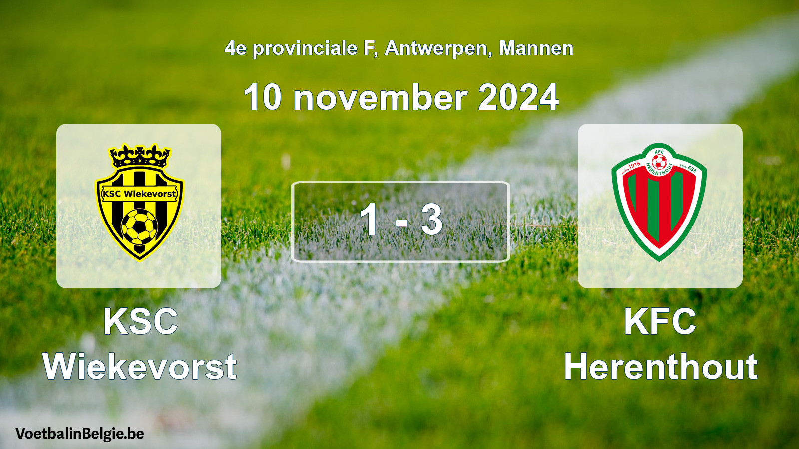 Gespeelde wedstrijd mannenvoetbal: KSC Wiekevorst - KFC Herenthout 1 - 3 (10 november 2024)