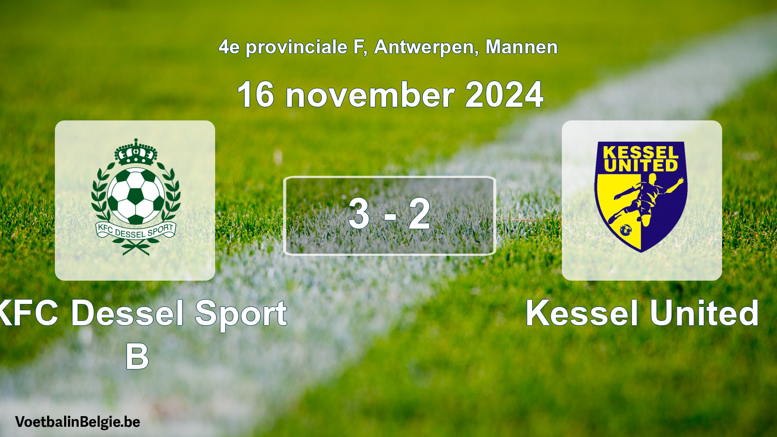 Gespeelde wedstrijd mannenvoetbal: KFC Dessel Sport B - Kessel United 3 - 2 (16 november 2024)