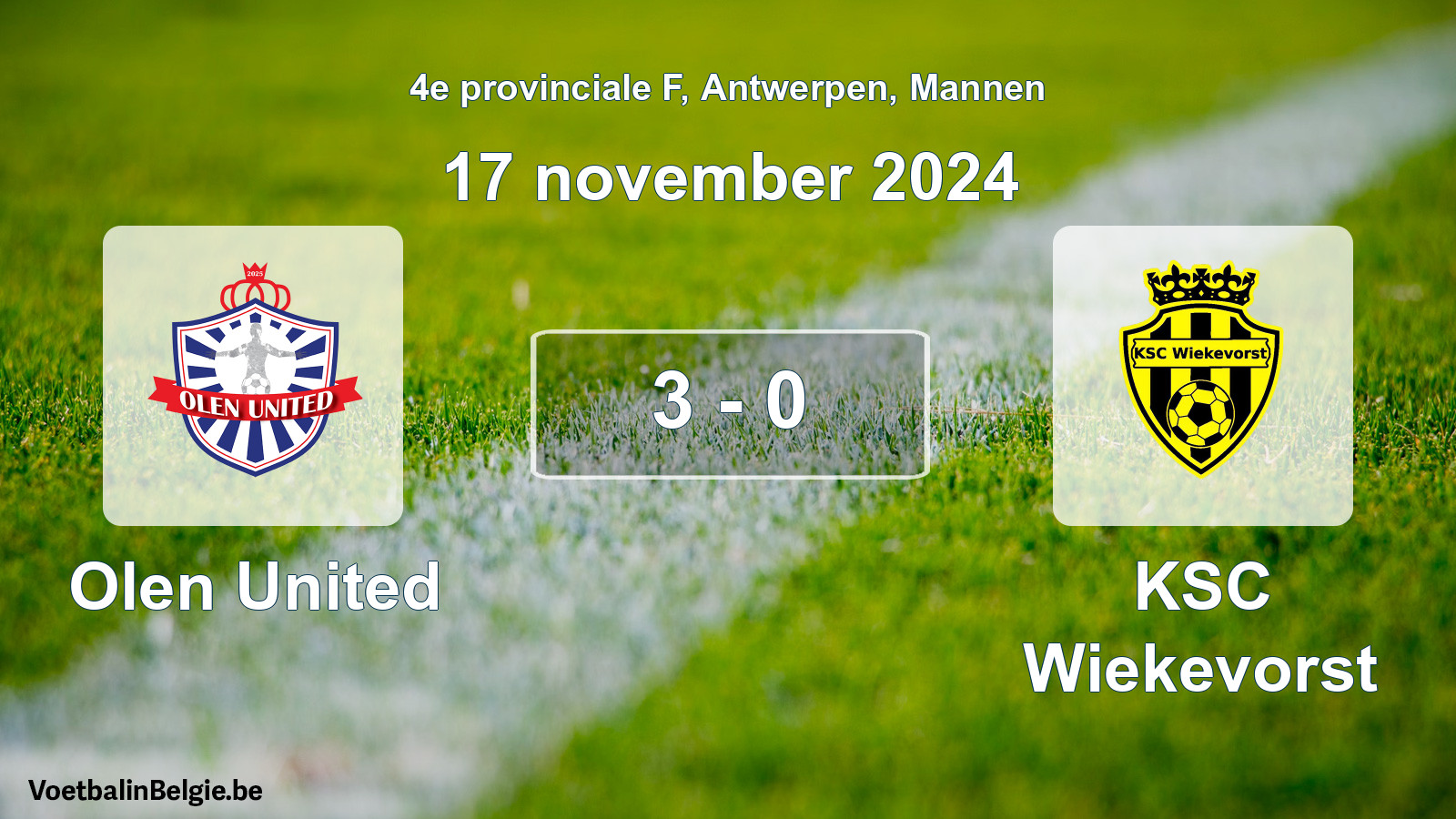 Gespeelde wedstrijd mannenvoetbal: Olen United - KSC Wiekevorst 3 - 0 (17 november 2024)
