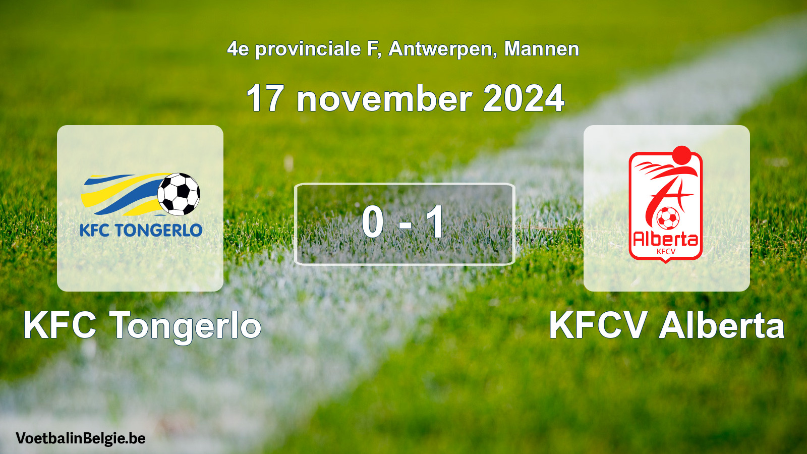 Gespeelde wedstrijd mannenvoetbal: KFC Tongerlo - KFCV Alberta 0 - 1 (17 november 2024)