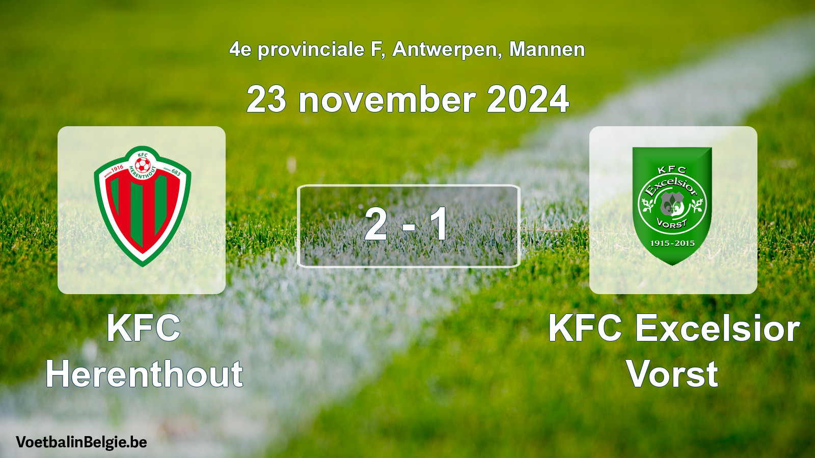Gespeelde wedstrijd mannenvoetbal: KFC Herenthout - KFC Excelsior Vorst 2 - 1 (23 november 2024)