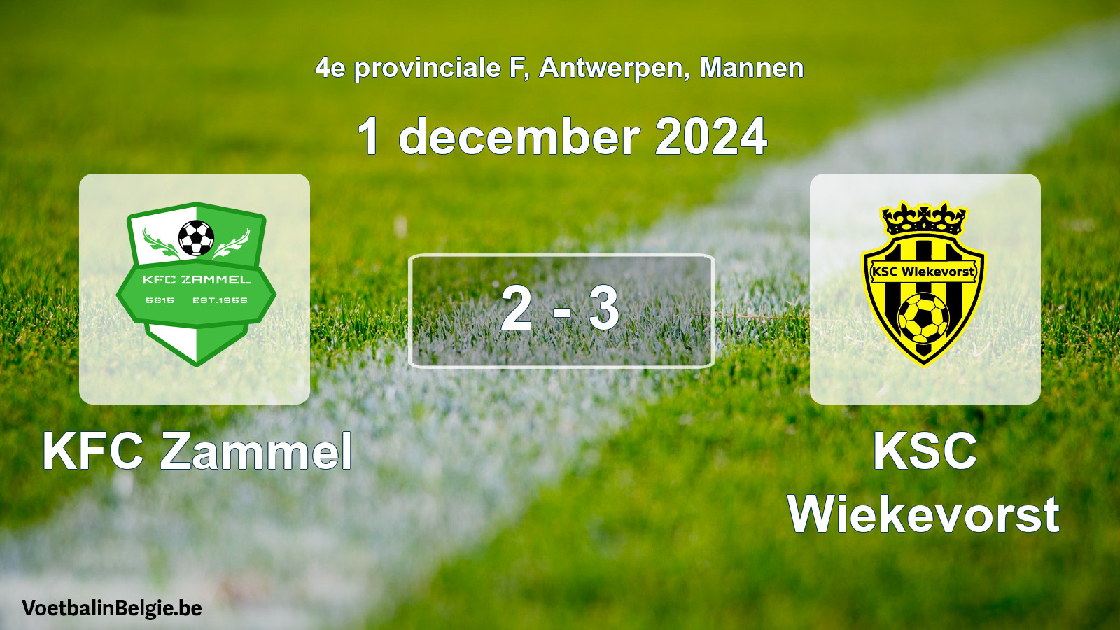 Gespeelde wedstrijd mannenvoetbal: KFC Zammel - KSC Wiekevorst 2 - 3 (1 december 2024)