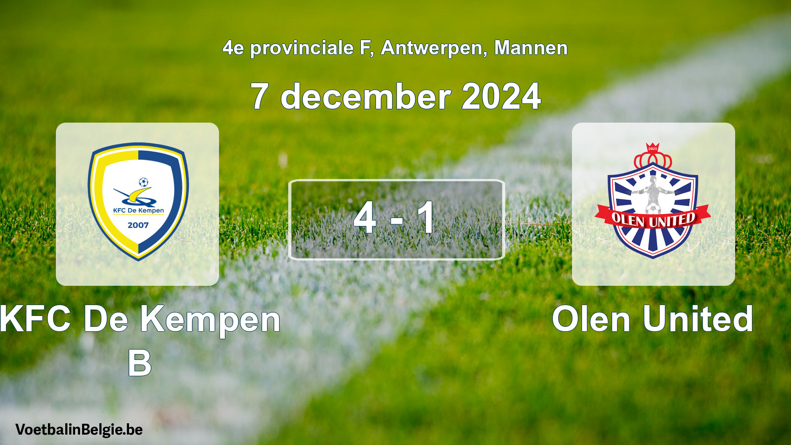 Played match men football: KFC De Kempen B - Olen United 4 - 1 (7 December 2024)