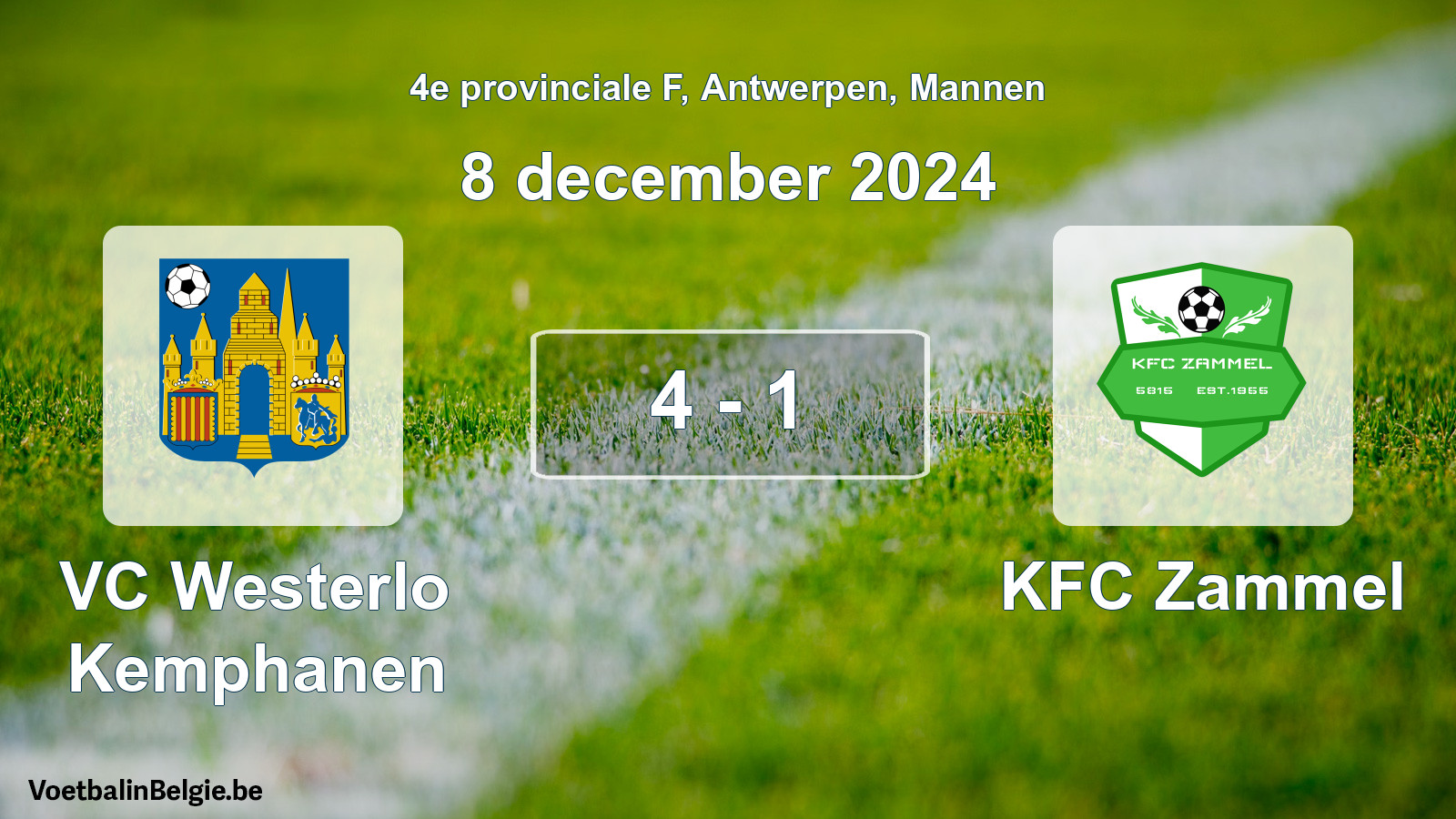 Played match men football: VC Westerlo Kemphanen - KFC Zammel 4 - 1 (8 December 2024)