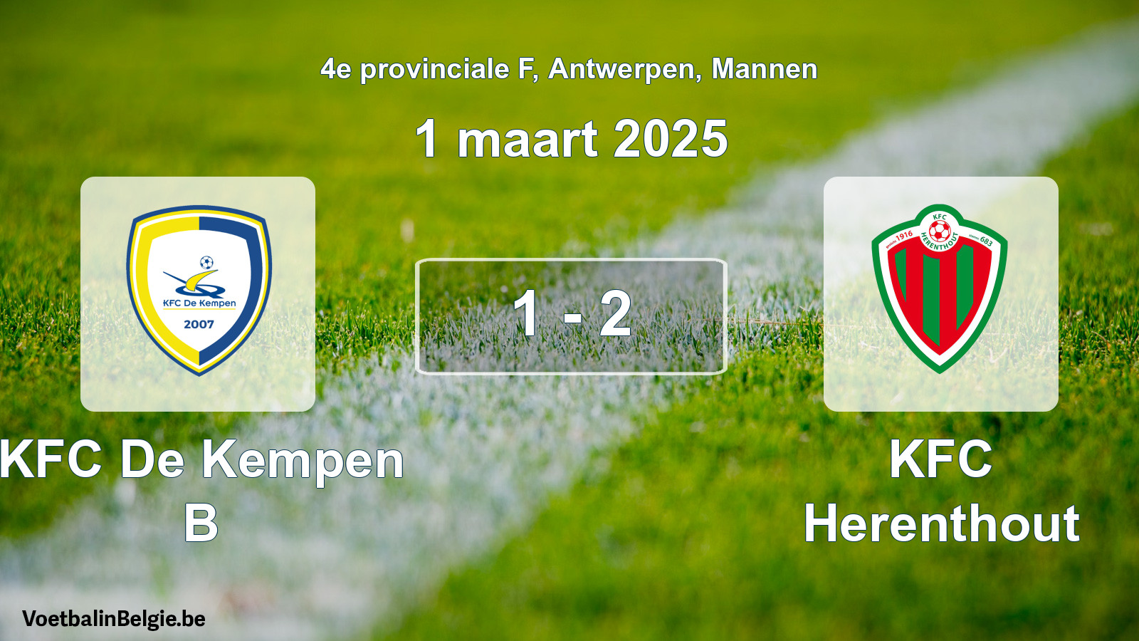 Gespeelde wedstrijd mannenvoetbal: KFC De Kempen B - KFC Herenthout 1 - 2 (1 maart 2025)
