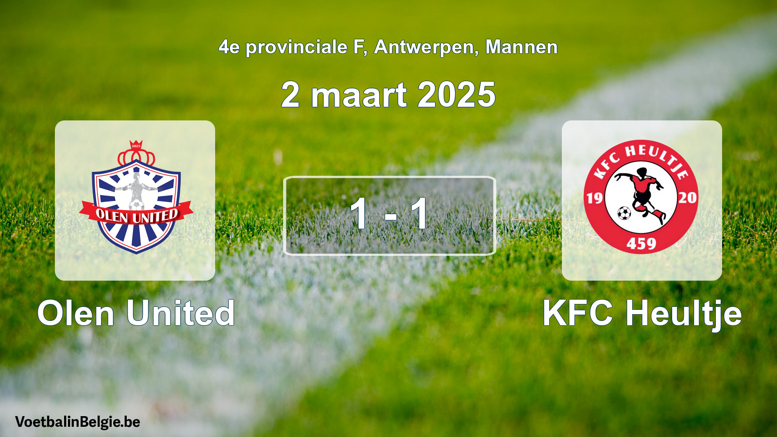 Played match men football: Olen United - KFC Heultje 1 - 1 (2 March 2025)