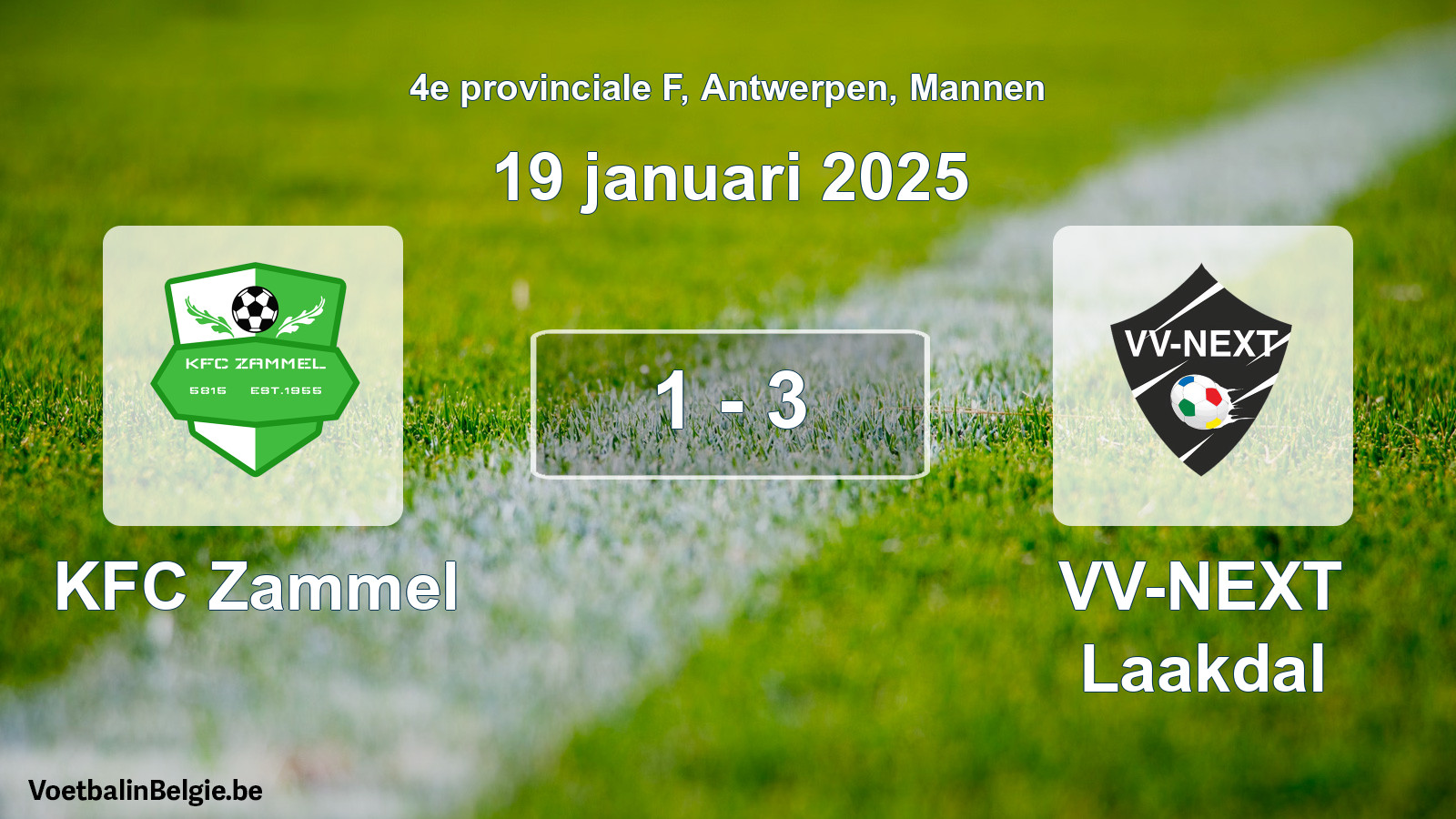 Played match men football: KFC Zammel - VV-NEXT Laakdal 1 - 3 (19 January 2025)