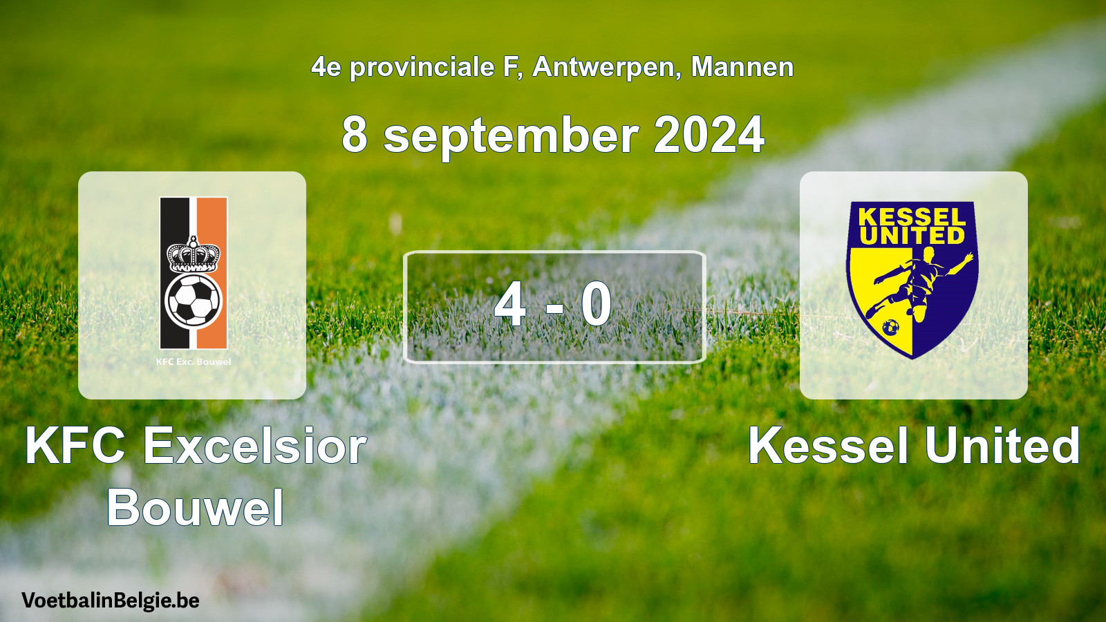 Gespeelde wedstrijd mannenvoetbal: KFC Excelsior Bouwel - Kessel United 4 - 0 (8 september 2024)