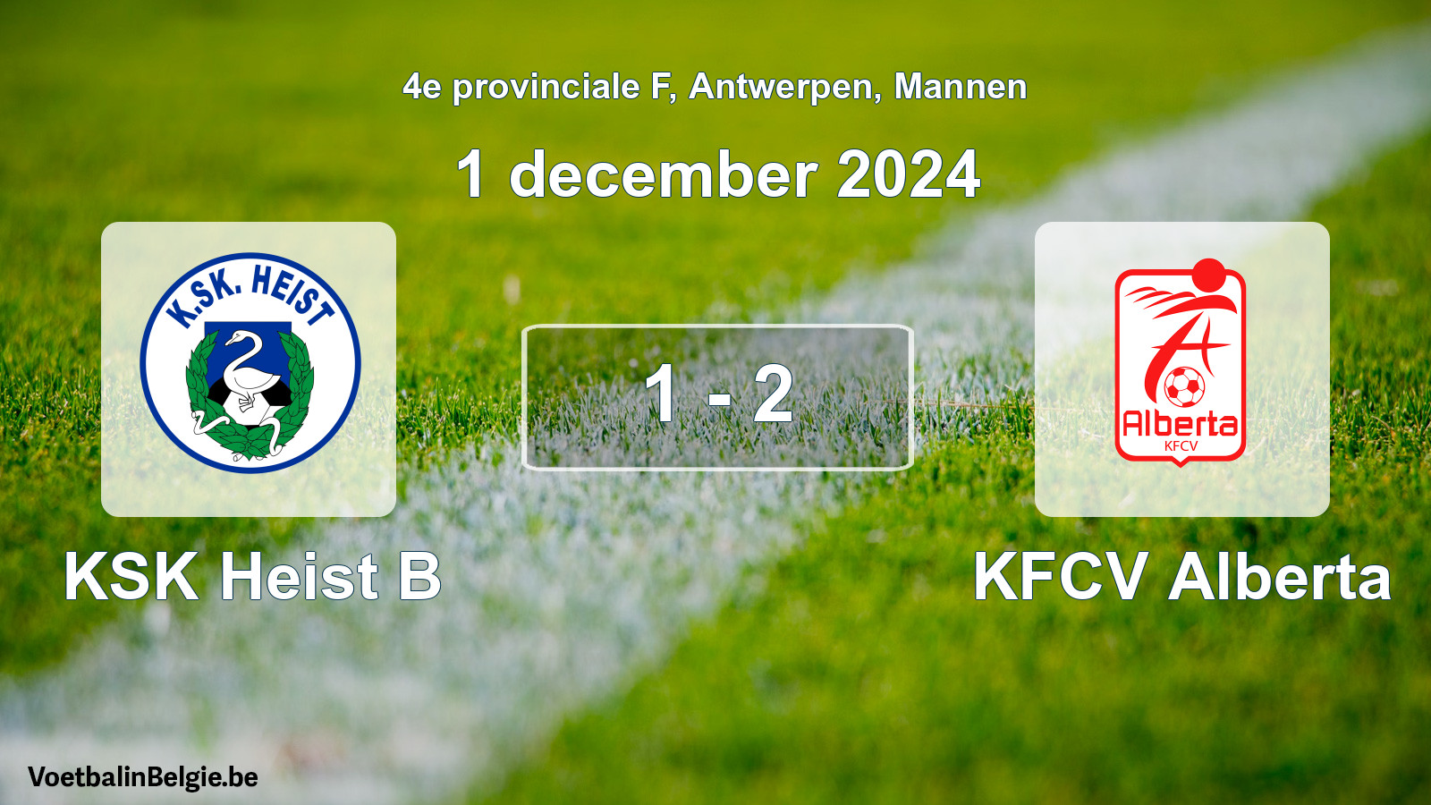 Gespeelde wedstrijd mannenvoetbal: KSK Heist B - KFCV Alberta 1 - 2 (1 december 2024)