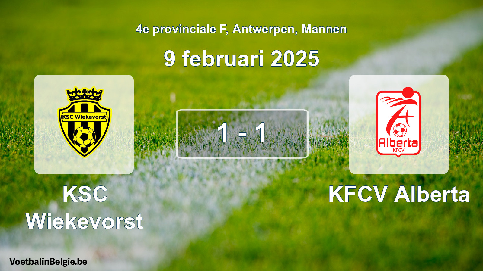 Gespeelde wedstrijd mannenvoetbal: KSC Wiekevorst - KFCV Alberta 1 - 1 (9 februari 2025)