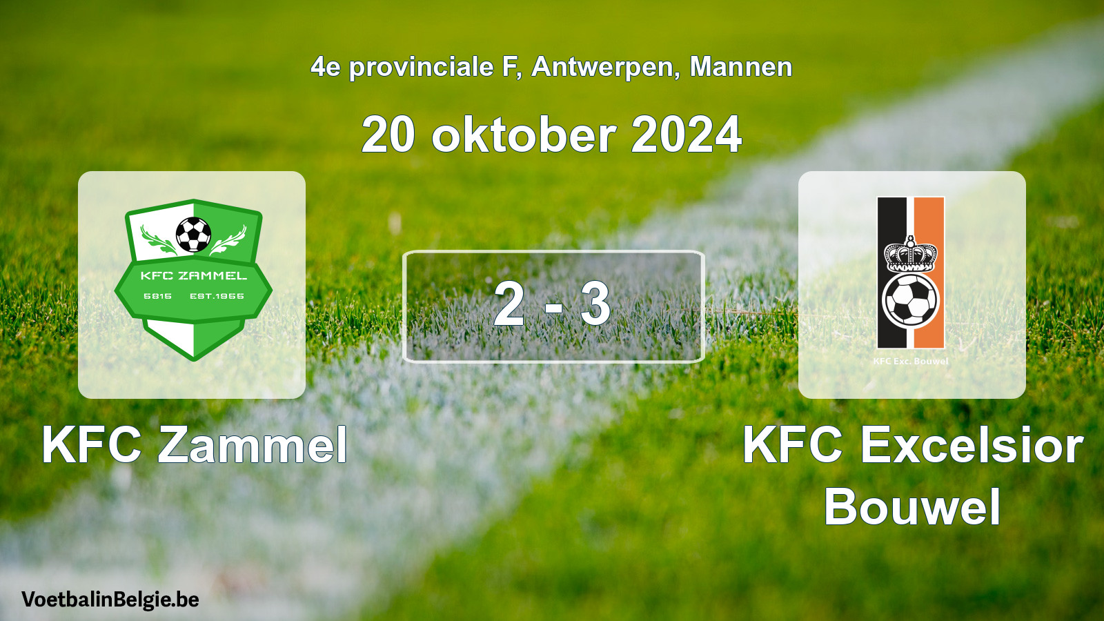 Gespeelde wedstrijd mannenvoetbal: KFC Zammel - KFC Excelsior Bouwel 2 - 3 (20 oktober 2024)