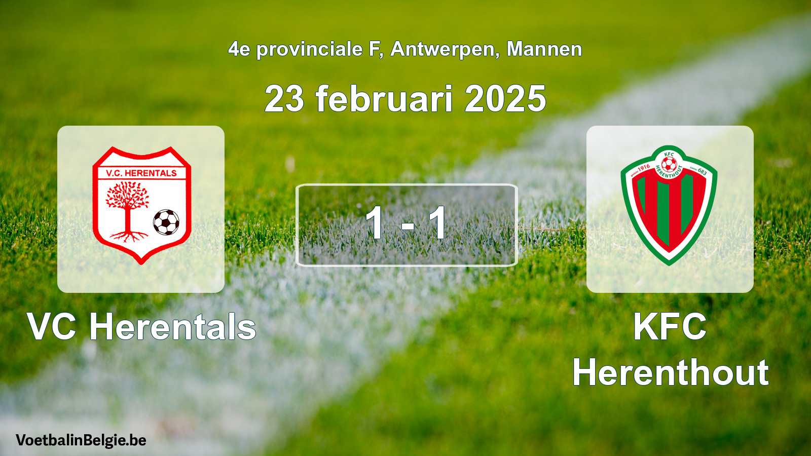 Gespeelde wedstrijd mannenvoetbal: VC Herentals - KFC Herenthout 1 - 1 (23 februari 2025)