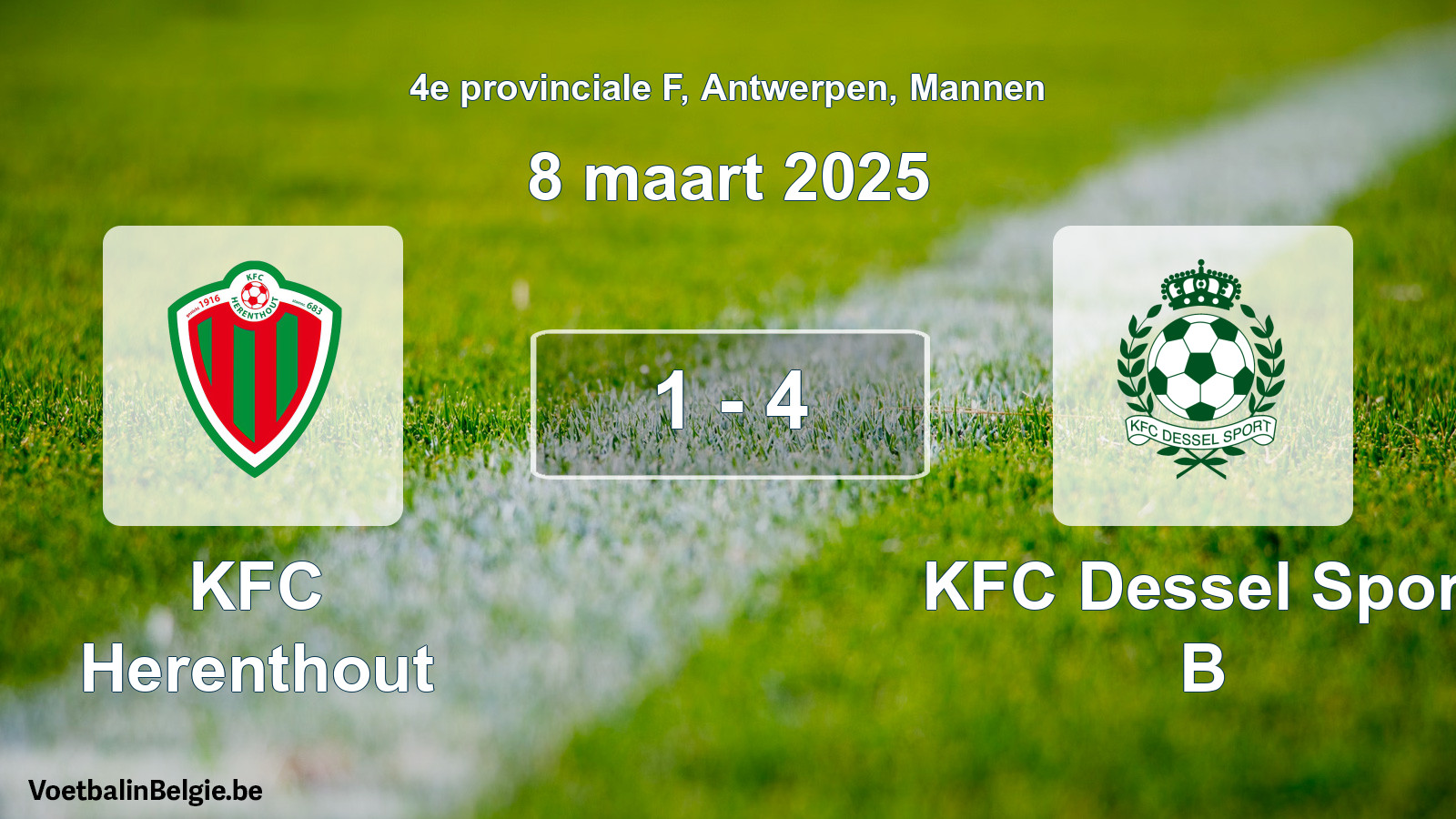 Gespeelde wedstrijd mannenvoetbal: KFC Herenthout - KFC Dessel Sport B 1 - 4 (8 maart 2025)