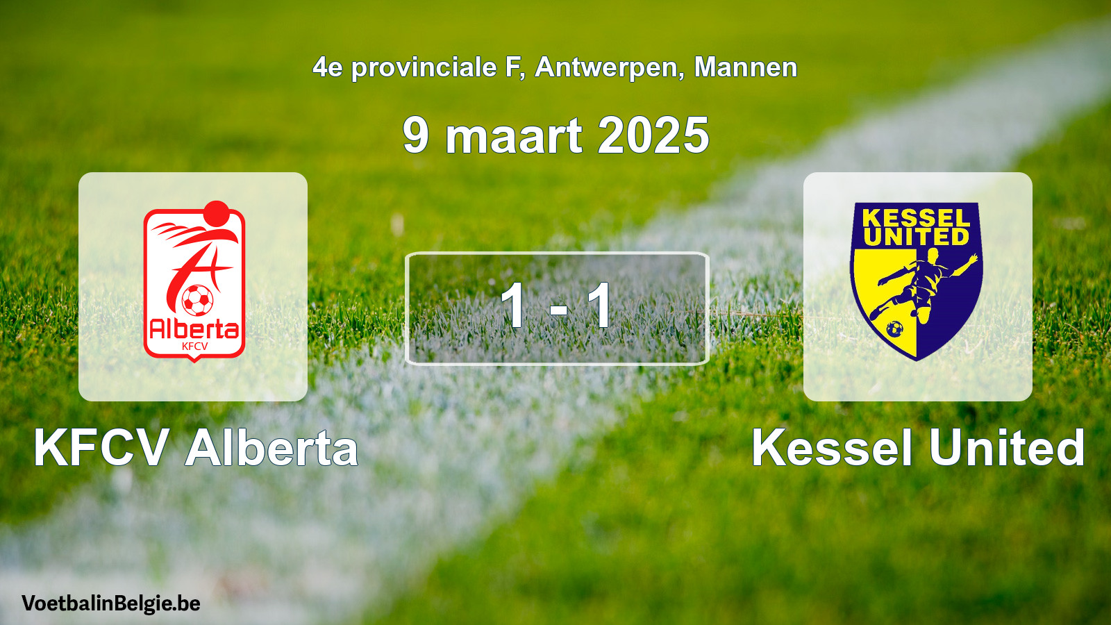 Gespeelde wedstrijd mannenvoetbal: KFCV Alberta - Kessel United 1 - 1 (9 maart 2025)