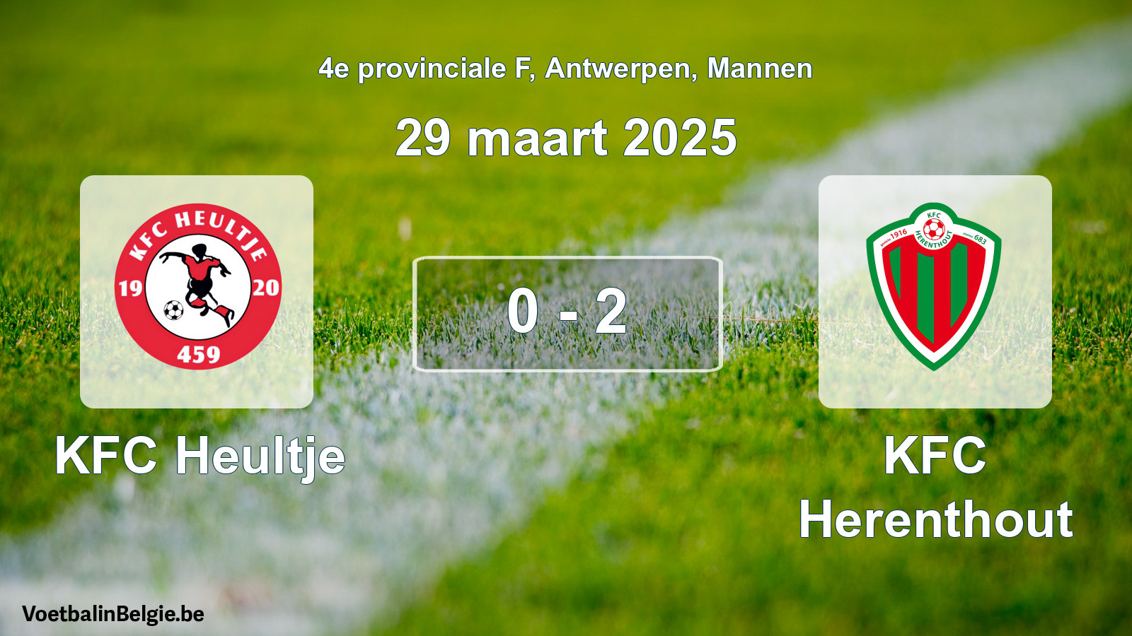 Gespeelde wedstrijd mannenvoetbal: KFC Heultje - KFC Herenthout 0 - 2 (29 maart 2025)