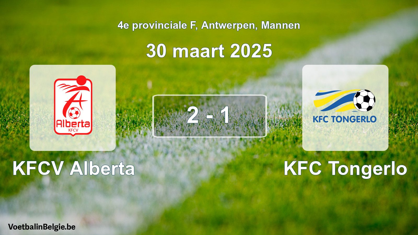 Gespeelde wedstrijd mannenvoetbal: KFCV Alberta - KFC Tongerlo 2 - 1 (30 maart 2025)