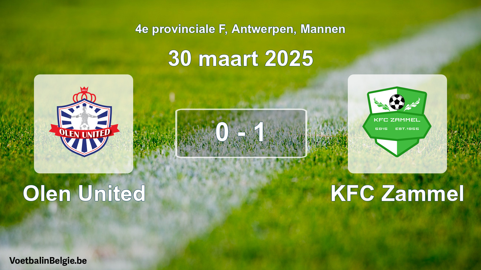 Played match men football: Olen United - KFC Zammel 0 - 1 (30 March 2025)