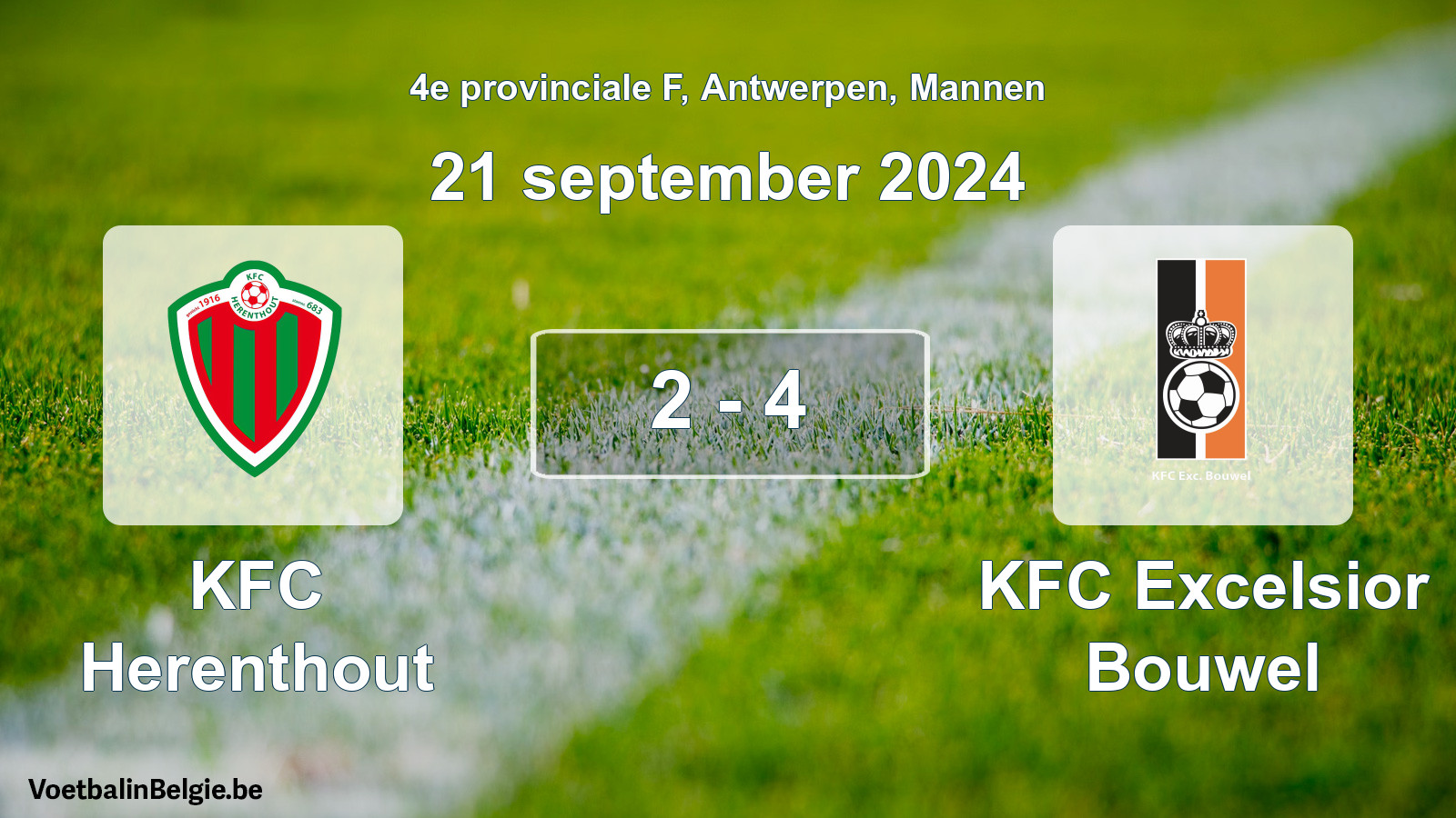 Gespeelde wedstrijd mannenvoetbal: KFC Herenthout - KFC Excelsior Bouwel 2 - 4 (21 september 2024)
