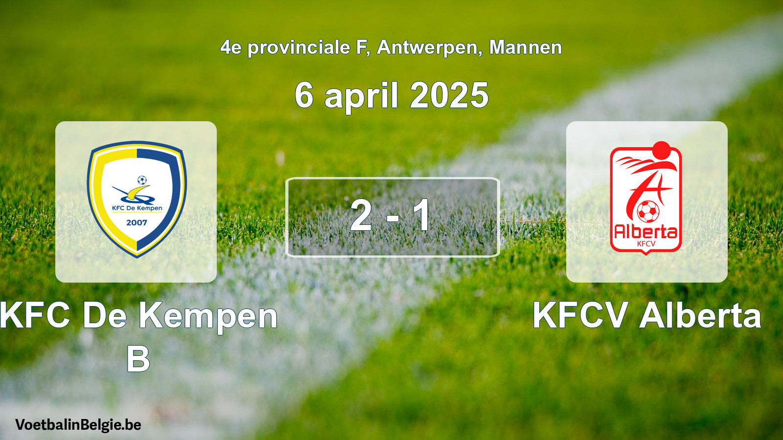 Gespeelde wedstrijd mannenvoetbal: KFC De Kempen B - KFCV Alberta 2 - 1 (6 april 2025)
