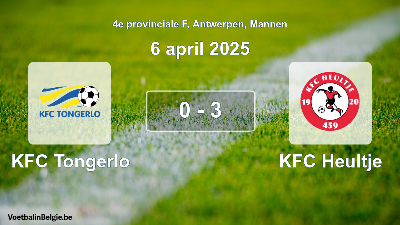 Gespeelde wedstrijd mannenvoetbal: KFC Tongerlo - KFC Heultje 0 - 3 (6 april 2025)