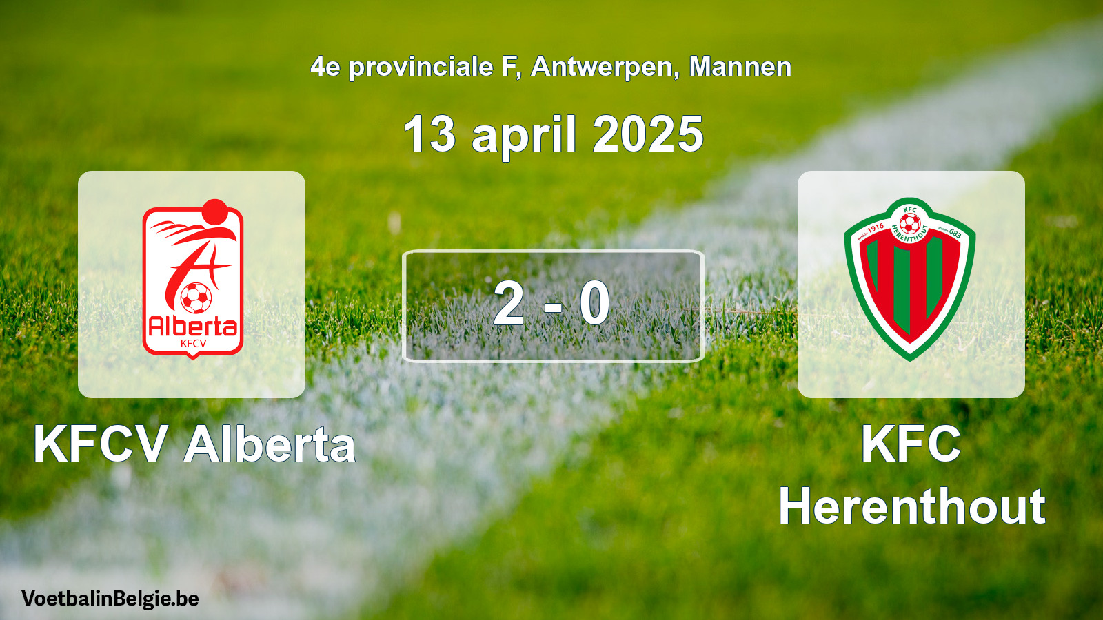 Gespeelde wedstrijd mannenvoetbal: KFCV Alberta - KFC Herenthout 2 - 0 (13 april 2025)