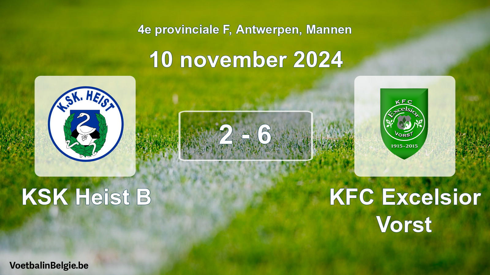 Gespeelde wedstrijd mannenvoetbal: KSK Heist B - KFC Excelsior Vorst 2 - 6 (10 november 2024)