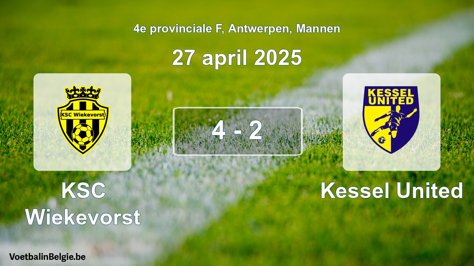 Gespeelde wedstrijd mannenvoetbal: KSC Wiekevorst - Kessel United 4 - 2 (27 april 2025)