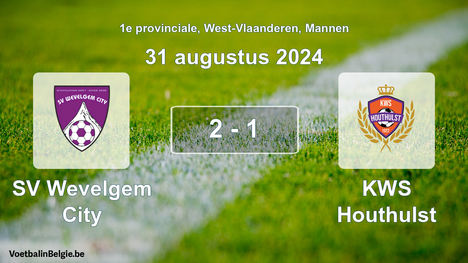 Gespeelde wedstrijd mannenvoetbal: SV Wevelgem City - KWS Houthulst 2 - 1 (31 augustus 2024)
