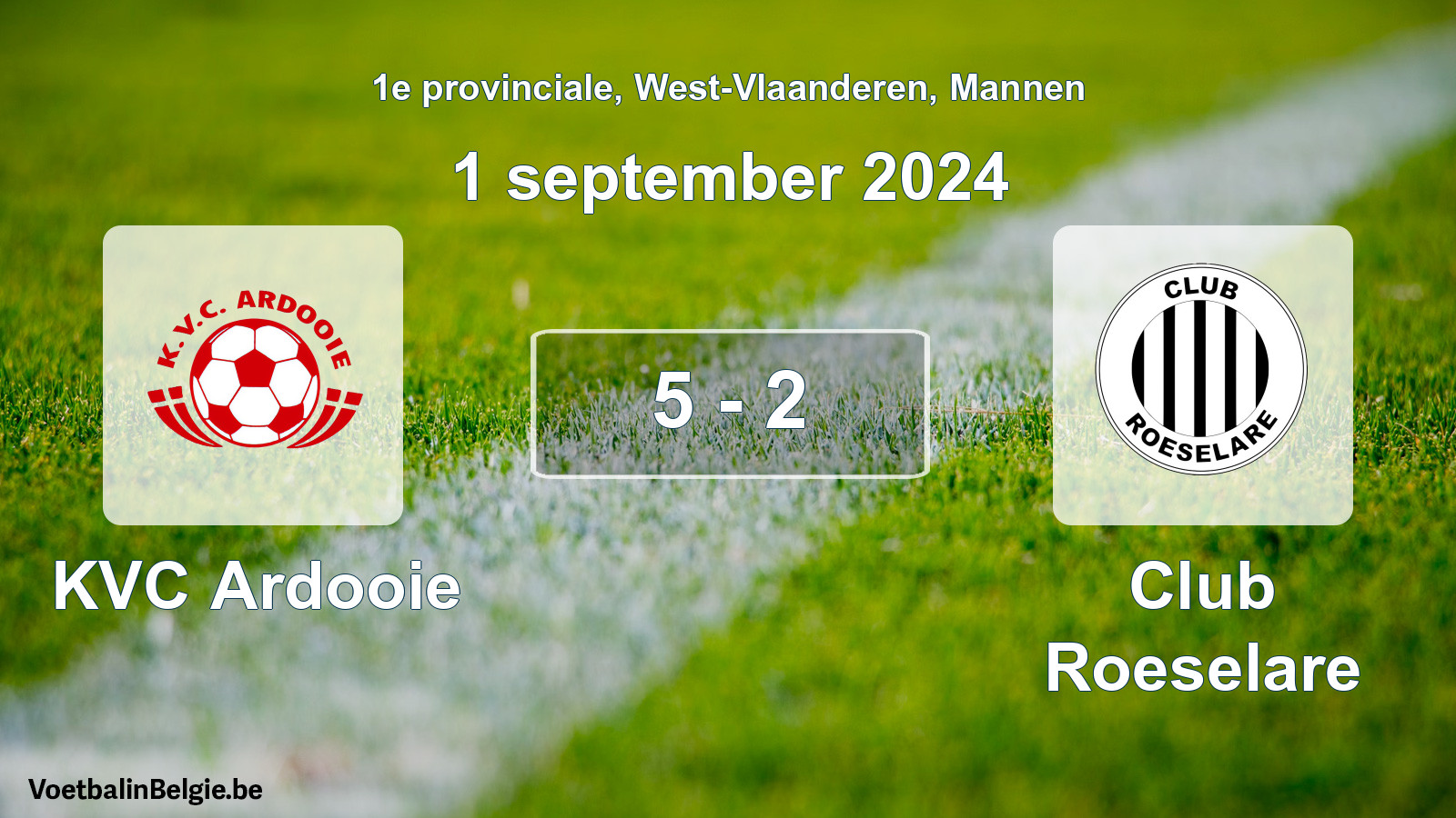 Gespeelde wedstrijd mannenvoetbal: KVC Ardooie - Club Roeselare 5 - 2 (1 september 2024)