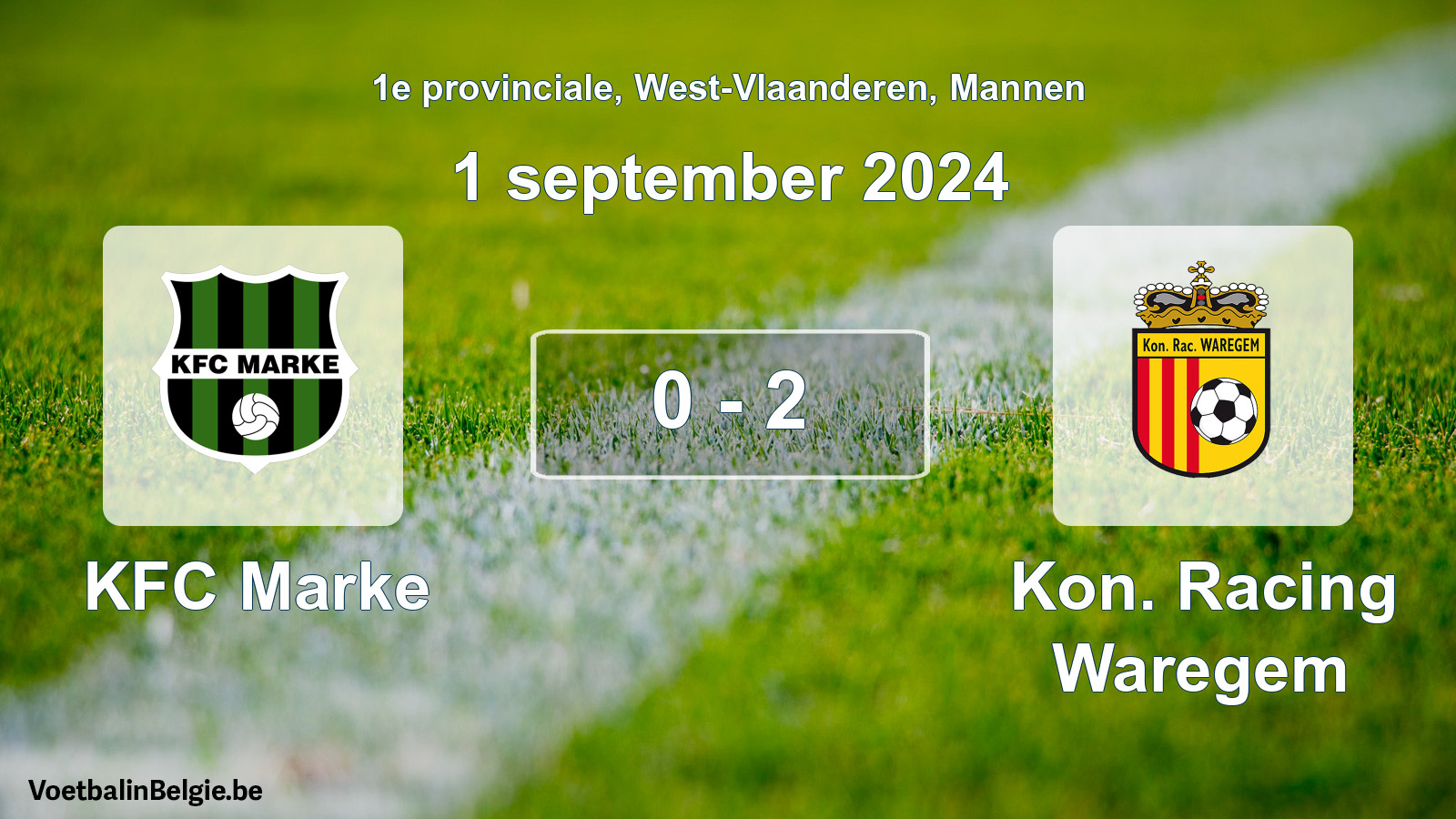 Gespeelde wedstrijd mannenvoetbal: KFC Marke - Kon. Racing Waregem 0 - 2 (1 september 2024)