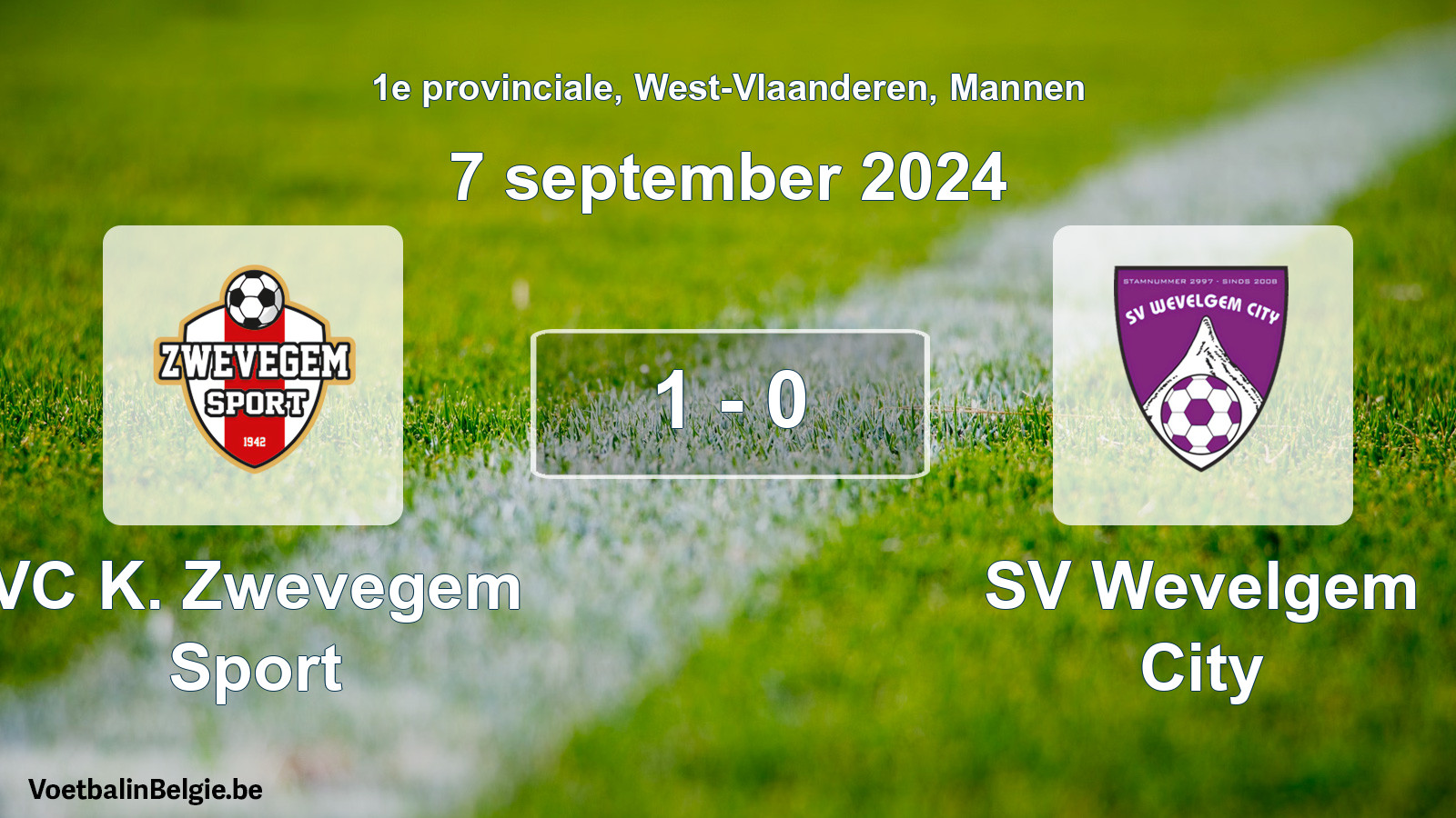 Gespeelde wedstrijd mannenvoetbal: VC K. Zwevegem Sport - SV Wevelgem City 1 - 0 (7 september 2024)