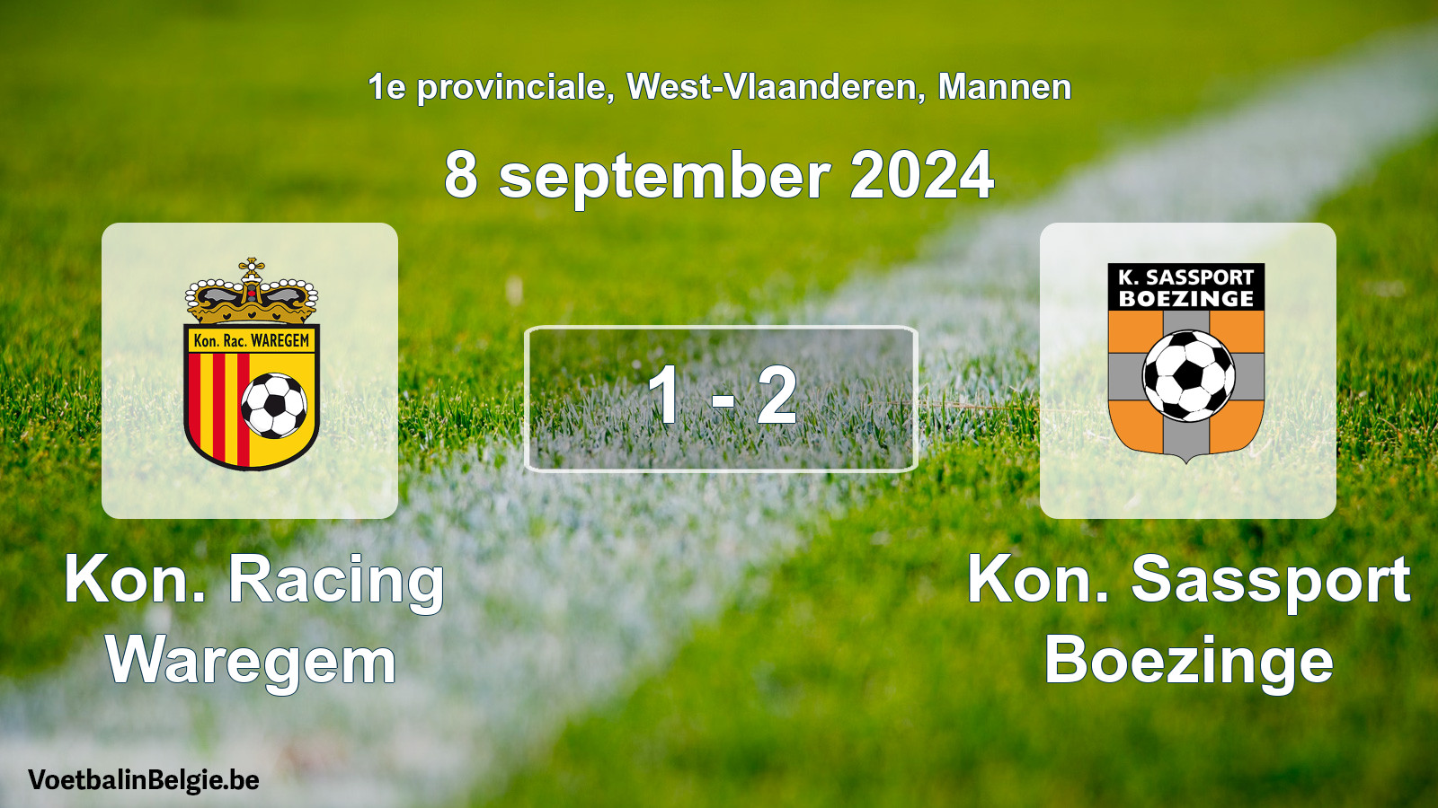 Gespeelde wedstrijd mannenvoetbal: Kon. Racing Waregem - Kon. Sassport Boezinge 1 - 2 (8 september 2024)